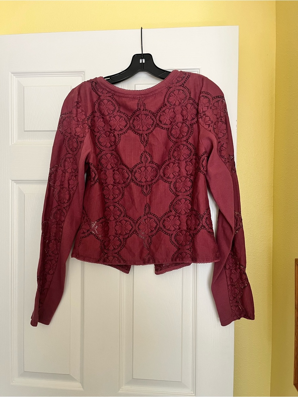 Free People Dusty Rose Lace-Trim Button Down Crop Top - Picture 5 of 8